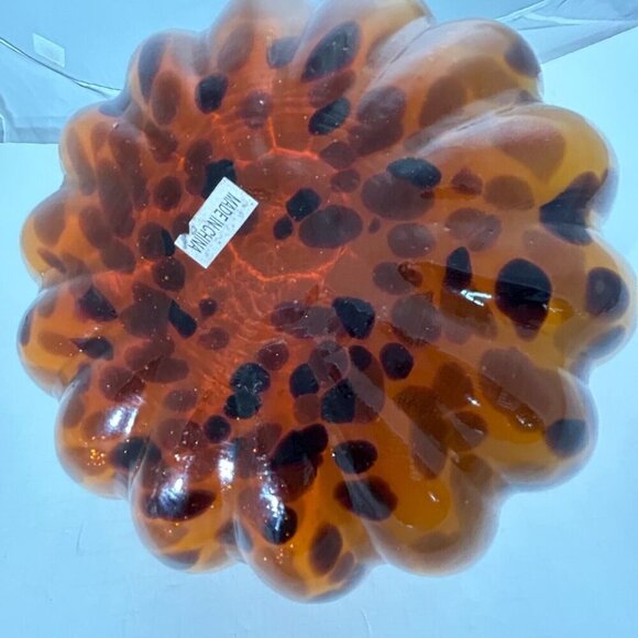 Hand Blown Orange Brown Glass Pumpkin Long Stem Autumn 9" X 7" Thanksgiving - Picture 10 of 13